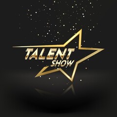 Wall Mural - Golden talent show text in the star on a dark background. Event invitation poster. Festival performance banner.