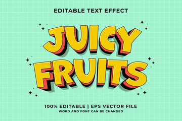 Wall Mural - Editable text effect Juicy Fruits 3d Traditional Cartoon template style premium vector