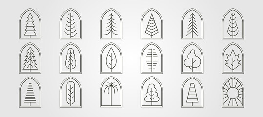 Fototapete - set of tree line icon logo vector symbol illustration design, a big bundle of tree minimal logo