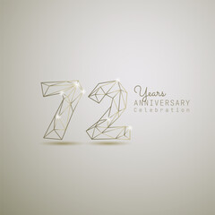 Wall Mural - 72 years anniversary logotype with gold wireframe low poly style. Vector Template Design Illustration.