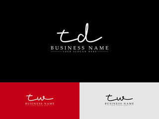 Handwritten TD t&d Abstract initial logo, Signature td Logo for brush cosmetics nature boutique floral business