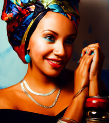 Wall Mural - beauty bright african woman with creative make up, shawl on head like cuban woman