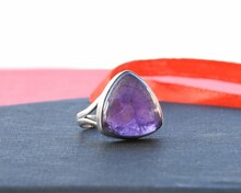 Amethyst And Rose Quartz Silver Designer Ring With Semiprecious Stone