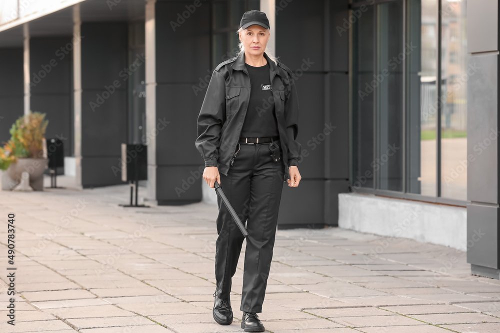 Female security guard outdoors