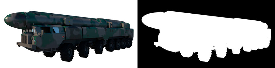 Nuclear Missile Launch Truck 1 - Perspective F view white background alpha png 3D Rendering Ilustracion 3D	