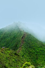 Sticker - Foggy mountain range in Hawaii, Stairway to Heaven trail