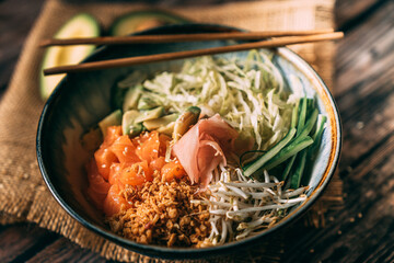 Wall Mural - Closeup shot of bun bo nam with chopsticks