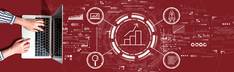 Business growth analysis with person using a laptop computer