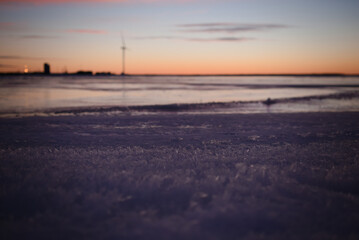 Wall Mural - Beautiful horizon on a sunset time with colorful sky and Power line support in the background
