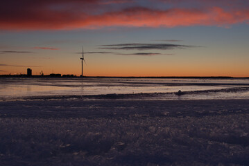 Wall Mural - Beautiful  horizon on a sunset time with colorful sky and Power line support in the background