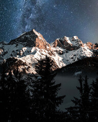 Wall Mural - Vertical shot of snowy mountains under a mesmerizing starry sky