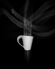 Canvas Print - 3d rendered white mug with steam on a black background