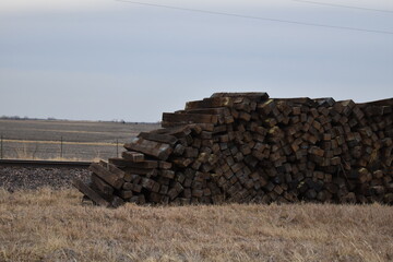 Wall Mural - Railroad Ties by Train Tracks