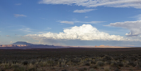 Wall Mural - Spectacular view on a highway of a rocky landscape on cloudy sky background in Arizona, USA