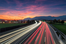Beautiful View Of The Roadway With Long Exposure Light Of Cars