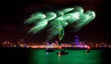 Green Fireworks In Front Of Spinnaker Tower At Night In Portsmouth, England