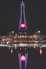 Sticker - Tallest man-made structure Blackpool Tower tourist attraction in England at night