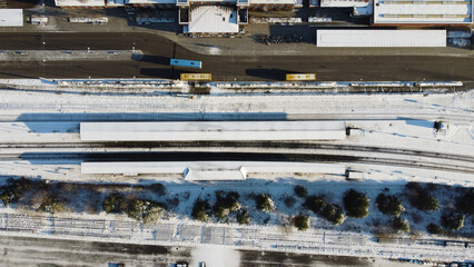 Sticker - Drone shot of the train track covered with snow