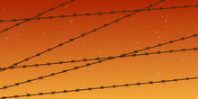 Horizontal Background With Barb Wire In Orange Colors. War Themes Banner With Barb Wire Vector Illustration.