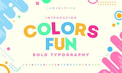 Aufkleber - Kids font alphabet. Doodle fonts set. Uppercase and number.