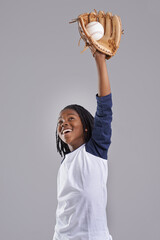 Game over. Studio shot of a young boy with baseball gear.