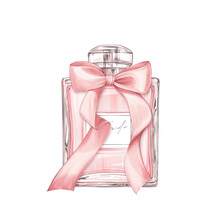 Perfume Pink Bottle With Bow. Illustration On White Background