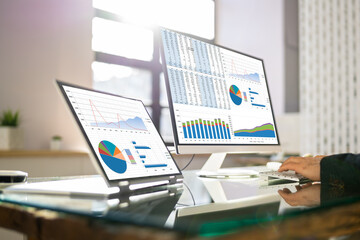 Poster - Businessman Looking At Graph On The Computers
