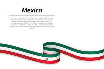 Wall Mural - Waving ribbon or banner with flag of Mexico