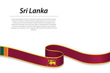 Waving Ribbon Or Banner With Flag Of Sri Lanka