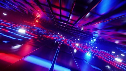 Wall Mural - Flying through a futuristic tunnel with neon lights. Loop animation 001