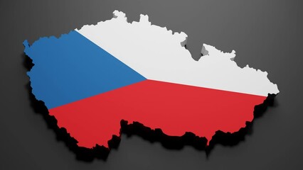 Wall Mural - 3d rendering of a Czech Republic map in Czech Republic flag colors on black background. 4K Video motion graphic animation.
