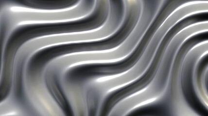 Silver gray texture with waves, silky wavy design with metallic glossy, 3D render illustration.
