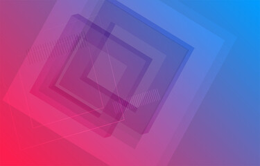 Sticker - red blue gradient background with trendy shapes