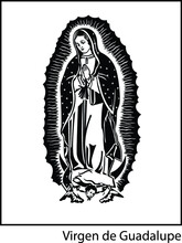 Vertical Illustration Of The Virgin Mary Of Guadalupe On White The Background.