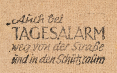 Wall Mural - briefmarke stamp used gebraucht vintage retro alt old gestempelt cancel papier paper slogan werbung krieg wwii tagesalerm schutzraum