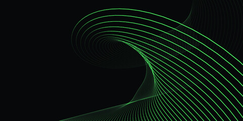 Abstract black background and green line wave