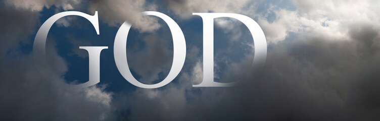 The concept of almighty god in heaven. Religious sign amongst clouds.