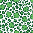Shamrock and leopard print St. Patrick's Day seamless pattern. Shamrock seamless pattern, Cheetah repeating background. Vector illustration