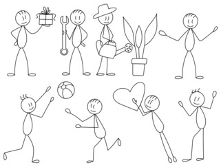 Sticker - figure people set, sketch ,contour, vector