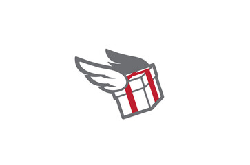 Poster - creative gift box wings logo design vector symbol illustration