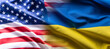 US flag together with Ukrainian flag in a single picture, flags blending one into the other