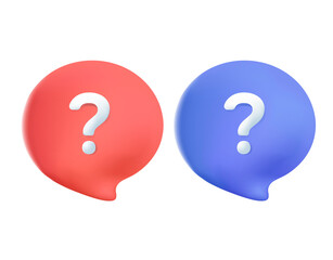 Poster - Speech bubble with question mark. FAQ, support, help concept. 3d vector icon. Cartoon minimal style. Set of 3d digital icons with info, question notification sign in different colors. Balloon 3d style