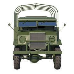 Military Truck 1- Front view white background 3D Rendering Ilustracion 3D	