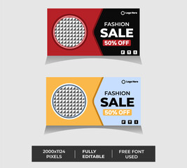 Fashion Sale 50% off sign background banner design vector illustration. Perfect 2 color minimal design for a shop and sale banners.