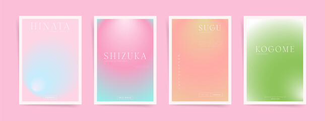 Poster - Japanese means - blurred gradient. Aesthetic spring gradient cover template design set for poster, event placard, brochure and flyer. Pastel nude duotone fashion. Vector modern art.
