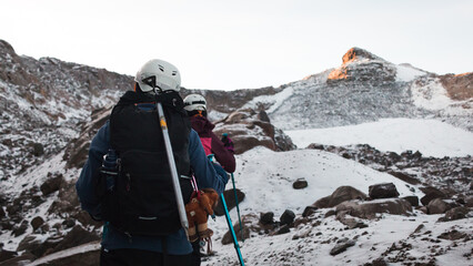 Poster - Two people mountaineering in alpine ecosystem on snowy glacier