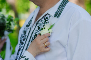 Wall Mural - Boutonniere on the groom's jacket