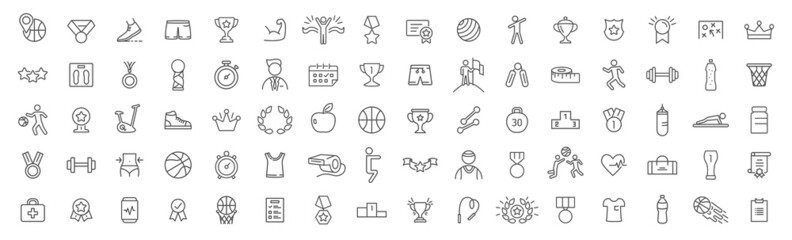 Wall Mural - sport and award line icons collection. big ui icon set. thin outline icons pack. vector illustration