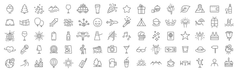 Poster - Travel and entertainment line icons collection. Big UI icon set. Thin outline icons pack. Vector illustration eps10