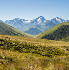 Two mountains separated by a road or path in French Alpes - Alpes d'Huez